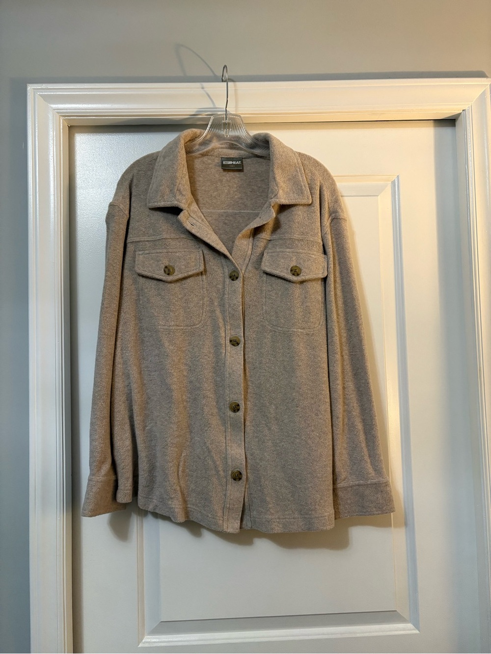 NWOT 32 Degrees Taupe Button-Front Utility Shirt Jacket